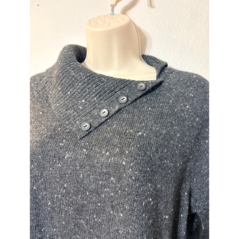 J. Jill Womens Gray Heathered Knit Button Collar Sweater Size L 627070 AGM